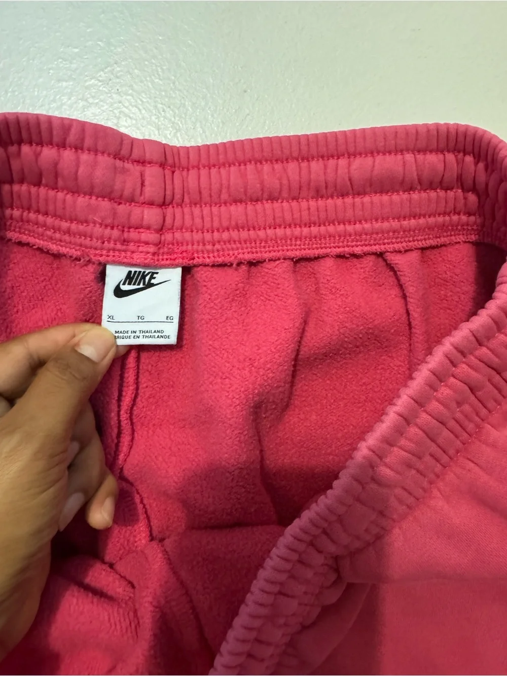 Nike Pink Fleece Joggers with White Swoosh drawstring women’s XL
